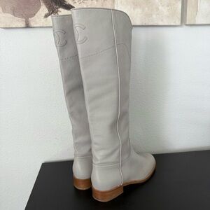 CHANEL Ascot Calfskin Leather Knee High CC Logo Riding Boots